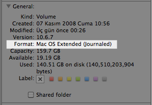 Sihirli elma disk format mac os extended journaled
