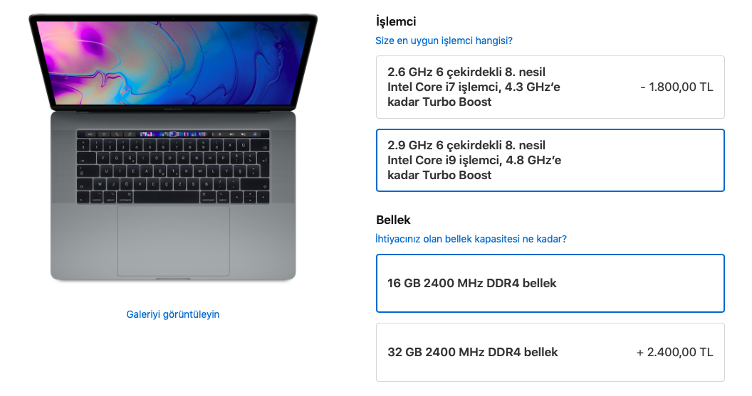 2018 15 inç MacBook Pro