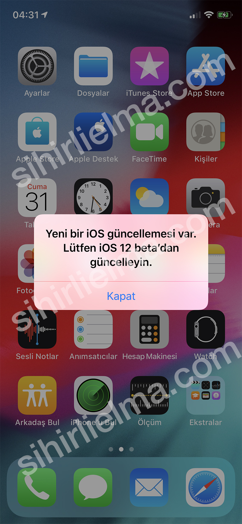 iOS 12 Güncelleme Diyalog Ekranı