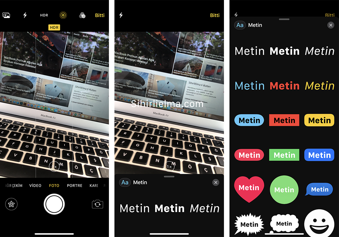 iOS 12 iMessage Metin Ekleme