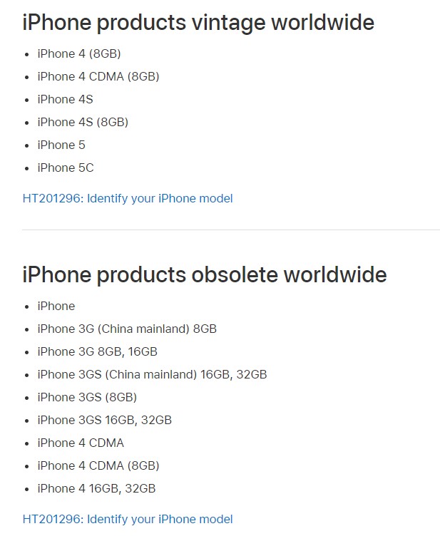 iPhone 5c, Apple eski ürünler listesine eklendi