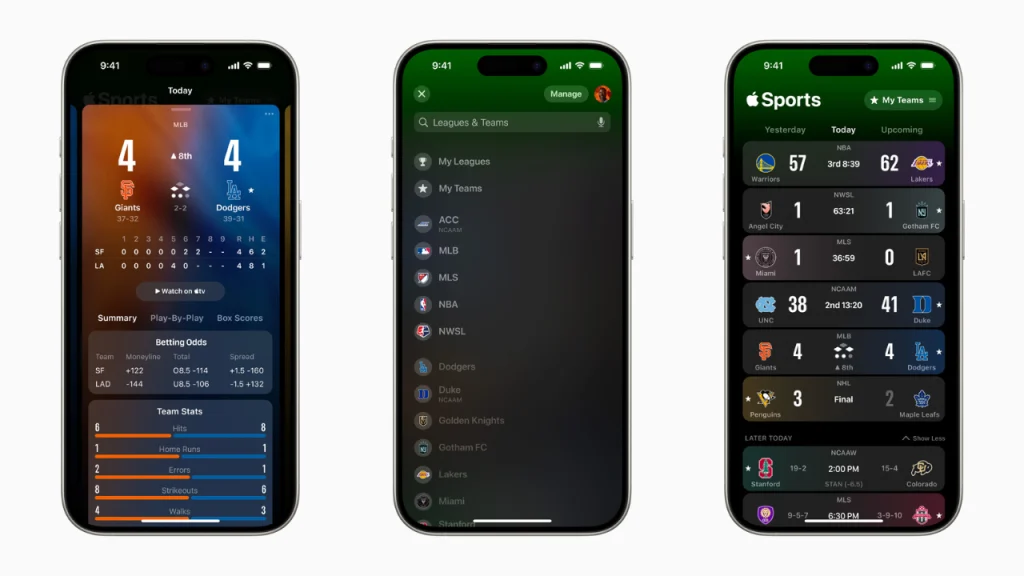 Sporu takip edenler için Apple Sports uygulaması
