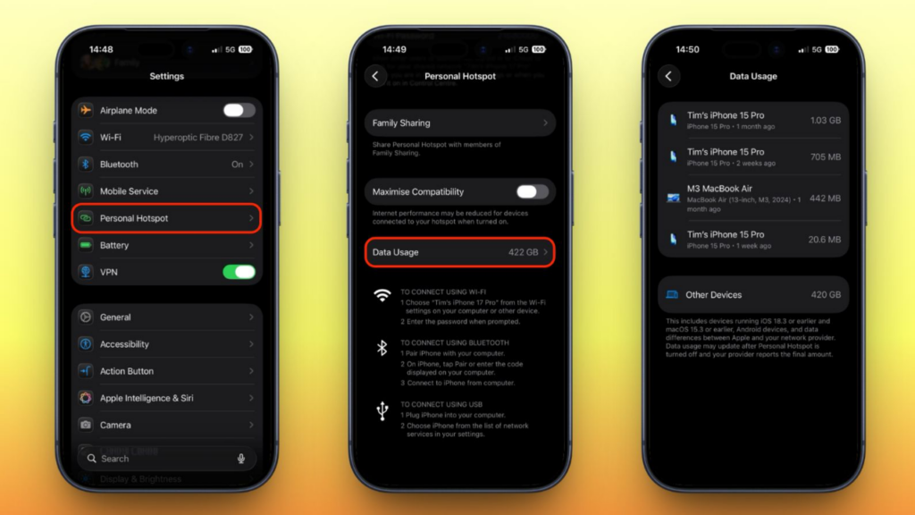 iPhone Hotspot kullanımı