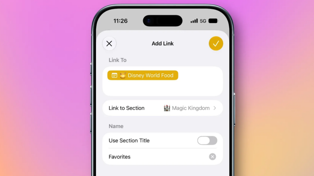 Apple Notes bölüm linkleri