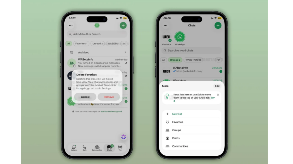WhatsApp sohbet listesi güncellemesi