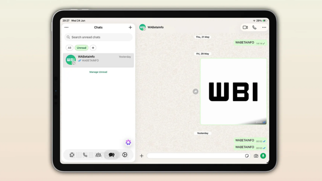 WhatsApp iPad arayüzü
