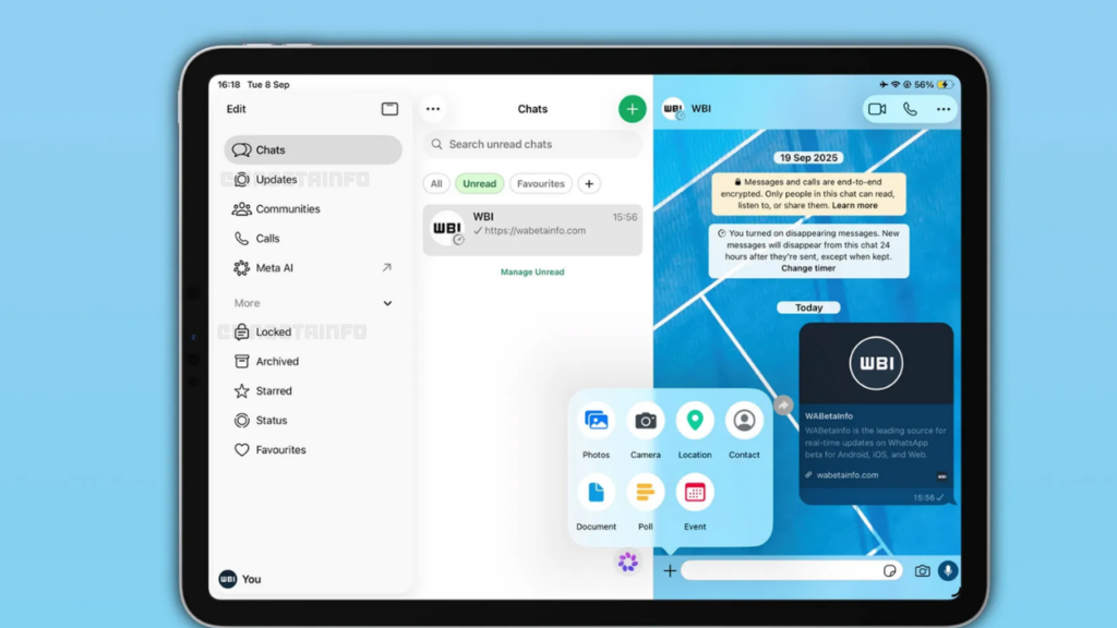 WhatsApp iPad arayüzü