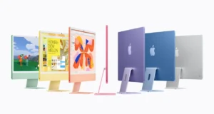 Yedi farklı renkteki M6 çipli yeni iMac modelleri yan yana