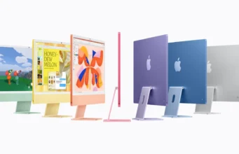 Yedi farklı renkteki M6 çipli yeni iMac modelleri yan yana